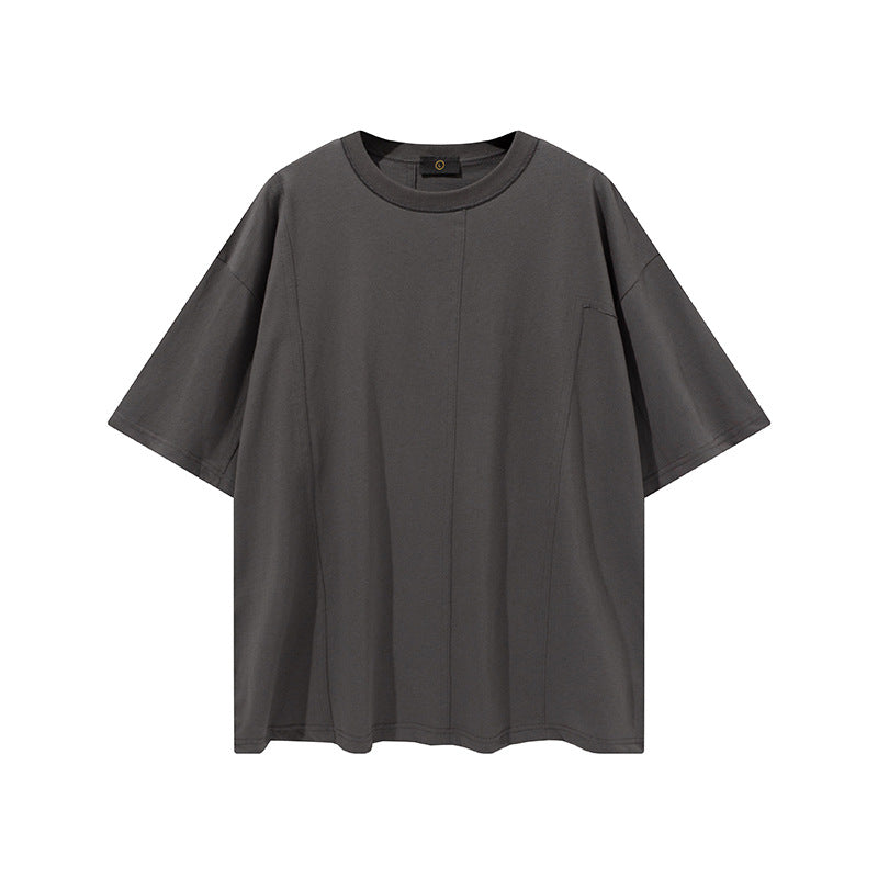 Men's Summer Large Size Loose Retro Sports Top Short Sleeve Solid Color T-shirt Men's Men Top