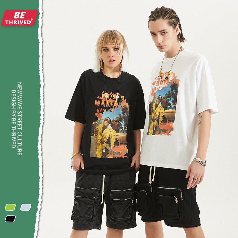 Men's Spring and Summer Short Sleeves plus Size Vest Loose Retro Sports T-shirt Men Top