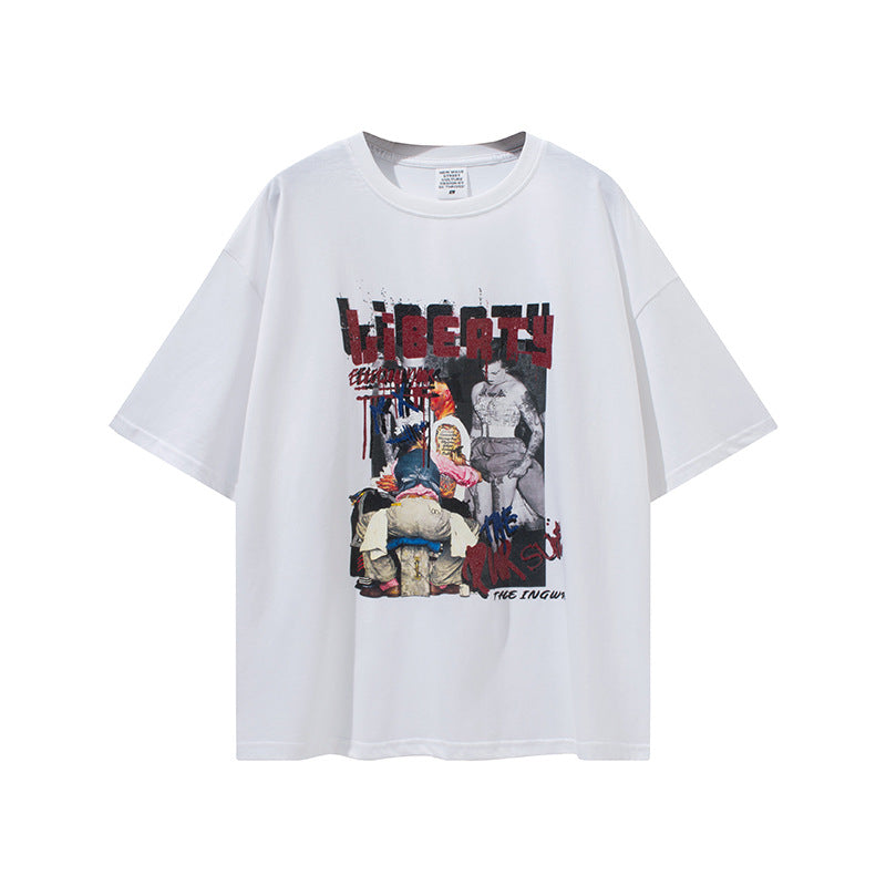 Men's Summer Retro plus Size Loose Top Casual Art Style Short Sleeve T-shirt Men's Top