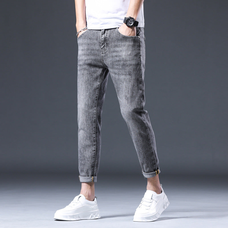Cropped Pants Men Spring Slim Stretch Gray Jeans Men's Men Jeans