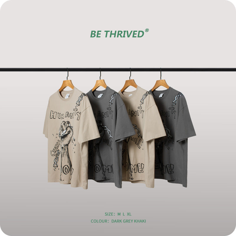 Men's Spring and Summer plus Size Loose Top Short-Sleeved Retro Sports T-shirt Men Top