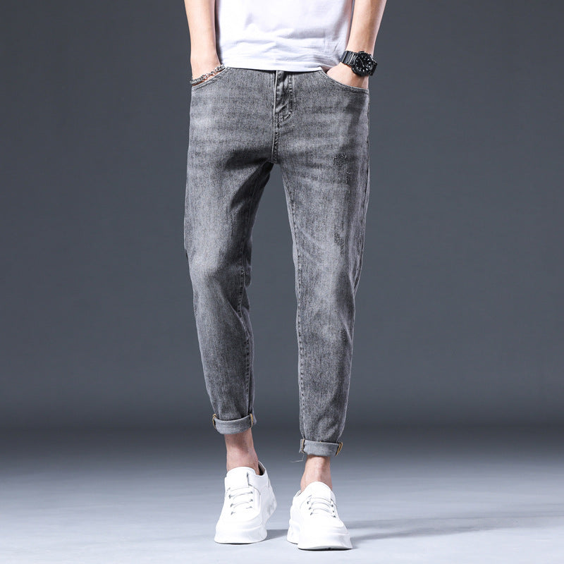 Cropped Pants Men Spring Slim Stretch Gray Jeans Men's Men Jeans