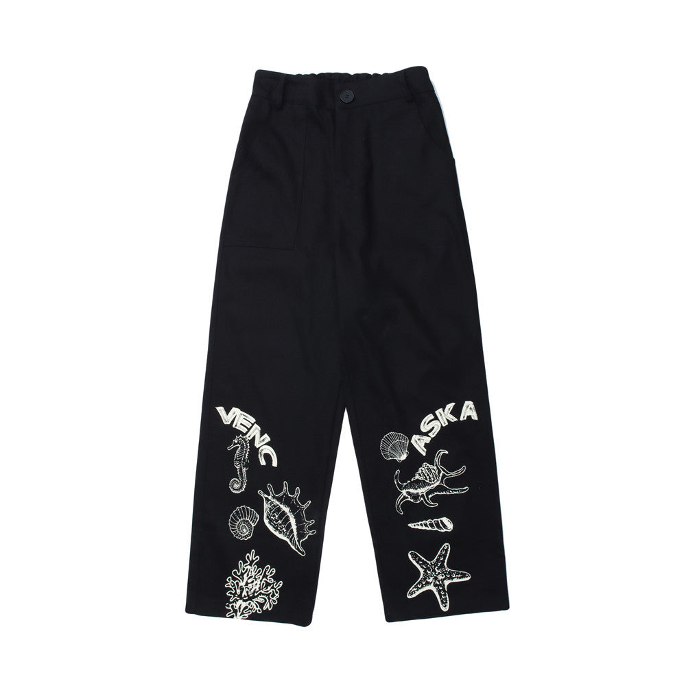 Cartoon Print Baggy Straight Trousers Men's Casual Pants Harajuku Style plus Size Retro Sports Trendy Trousers Men Pants