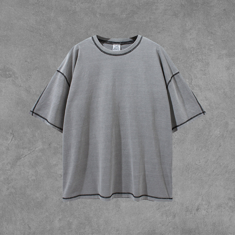 Men's Summer New Patchwork Loose Short-Sleeved Top Sports Casual Retro T-shirt Men's Men's Top