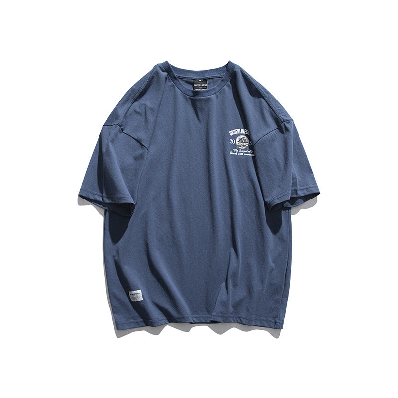 Varsity Jacket for Men Baseball Jackets Short-Sleeved T-shirt Men's Casual Cartoon Baseball Boy Letter Print Loose Sports round Neck