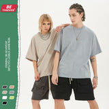 Men's Summer Large Size Loose Retro Sports Top Short Sleeve Solid Color T-shirt Men's Men Top