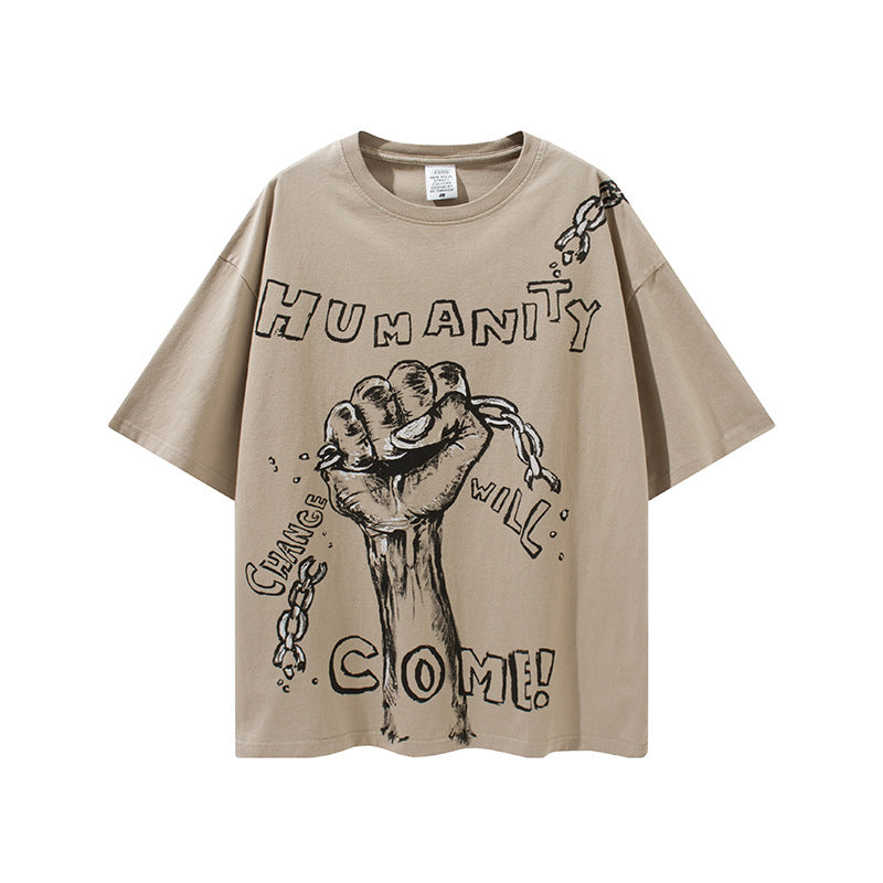 Men's Spring and Summer plus Size Loose Top Short-Sleeved Retro Sports T-shirt Men Top