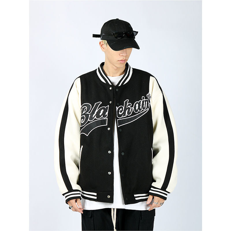 Varsity Baseball Jacket for Men Spring Baseball Uniform Embroidery Stitching Contrast Color Loose Jacket Coat Men