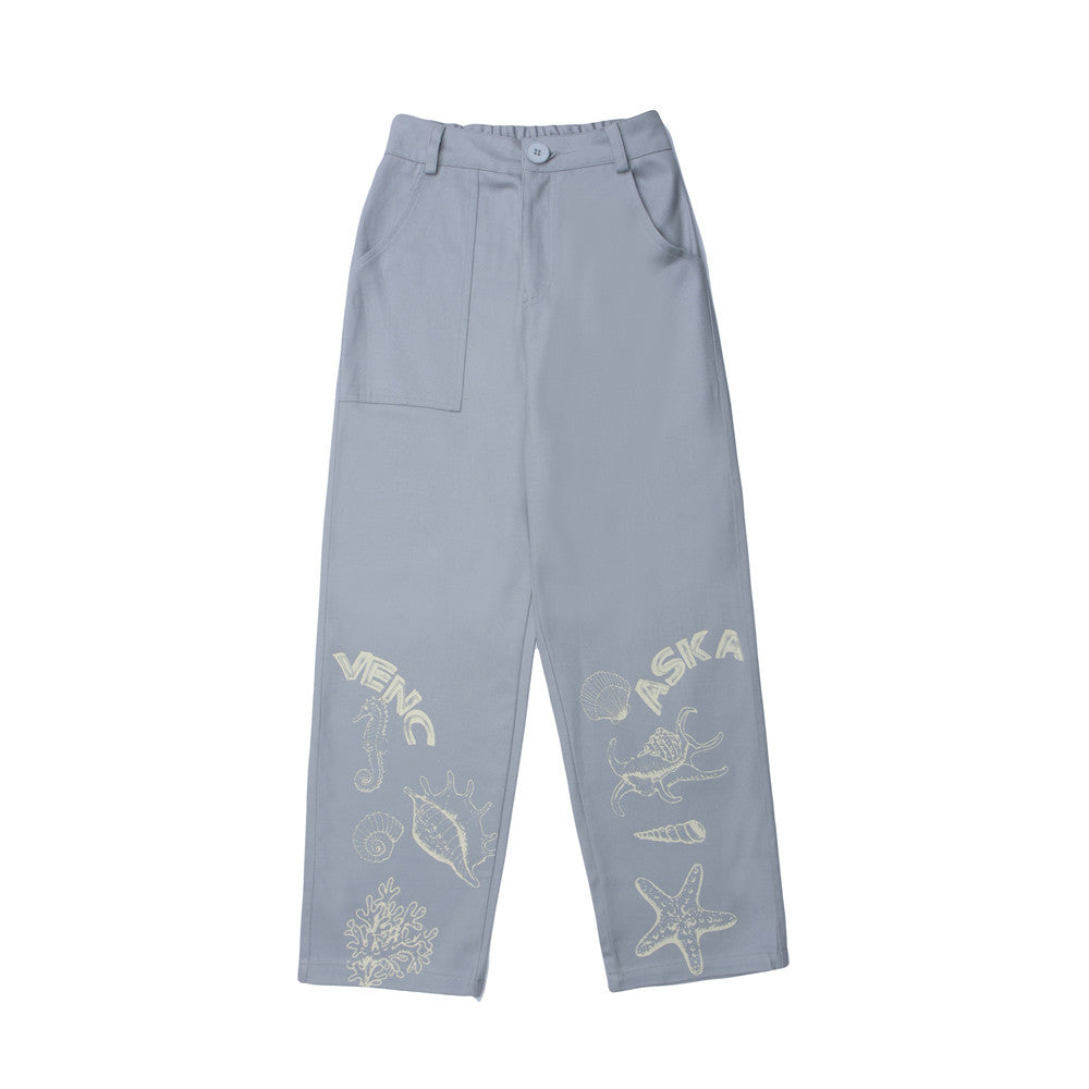 Cartoon Print Baggy Straight Trousers Men's Casual Pants Harajuku Style plus Size Retro Sports Trendy Trousers Men Pants
