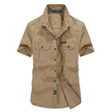 Military Pure Color Pocket Men Short Sleeve Slim Fit Shirt Pilot Cotton Shirts Air Force Shirt Summer Workwear Men's Short-Sleeved Shirt Outdoor Large Size Casual Pure Cotton Shirt Men