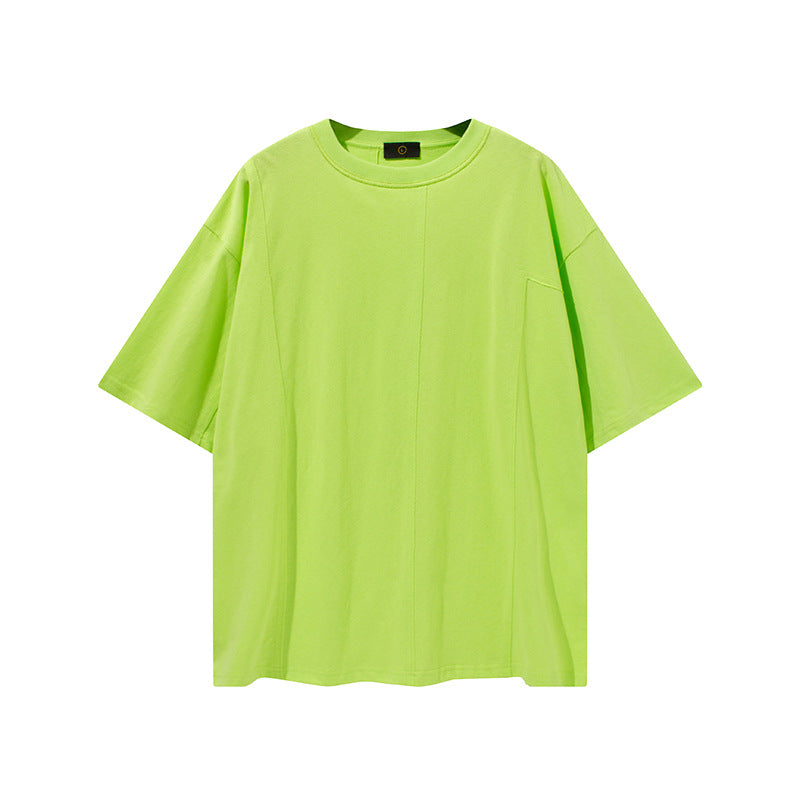 Men's Summer Large Size Loose Retro Sports Top Short Sleeve Solid Color T-shirt Men's Men Top