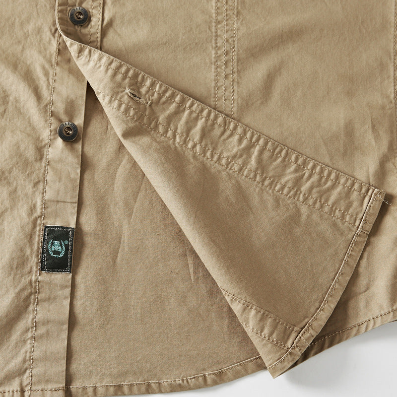 Military Pure Color Pocket Men Short Sleeve Slim Fit Shirt Pilot Cotton Shirts Air Force Shirt Summer Workwear Men's Short-Sleeved Shirt Outdoor Large Size Casual Pure Cotton Shirt Men