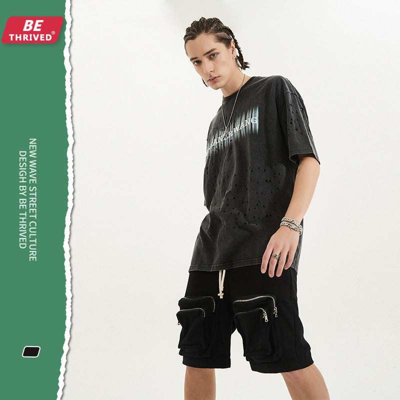 Men's Summer Short Sleeve plus Size Loose Top Retro Sports T-shirt Men Top