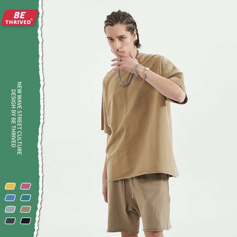 Men's Spring/Summer plus Size Loose Top Retro Sports Short-Sleeved T-shirt Suit Men Top