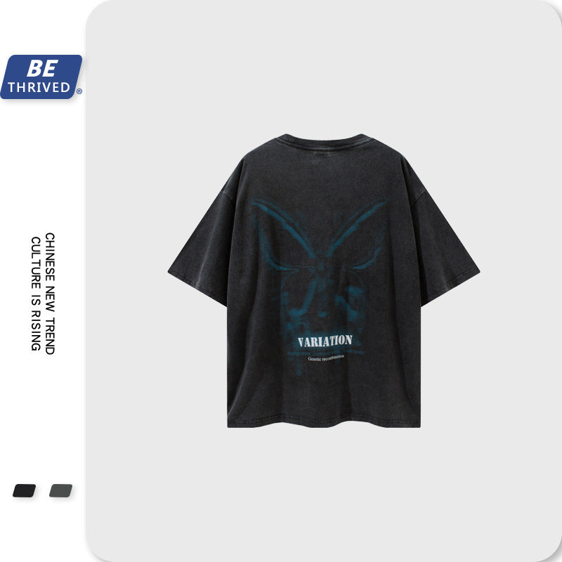 Men's Spring and Summer Large Size Top Loose Short Sleeve Casual Retro Sports T-shirt Men Top