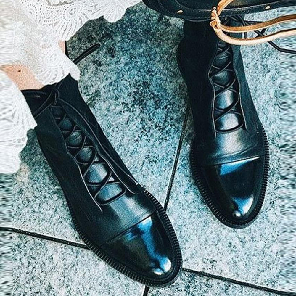 Coachella Festival Boots Low Heel round Toe Cross Strap Mid-Calf Women's Riding Boots