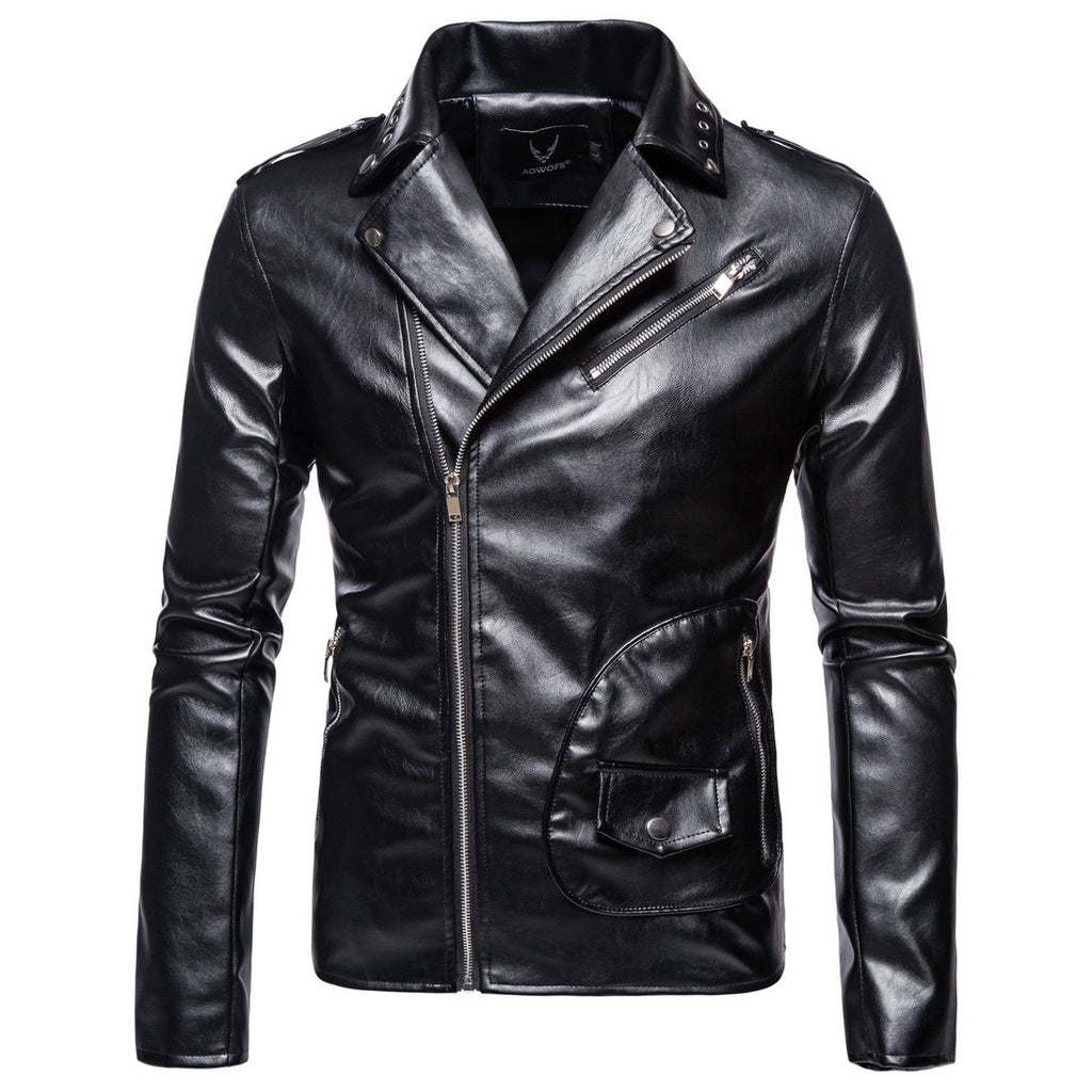 Men's Autumn plus Size Men's Lapel Men's Motorcycle Leather Jacket PU Leather Jacket Coat Men Winter Outfit Casual Fashion