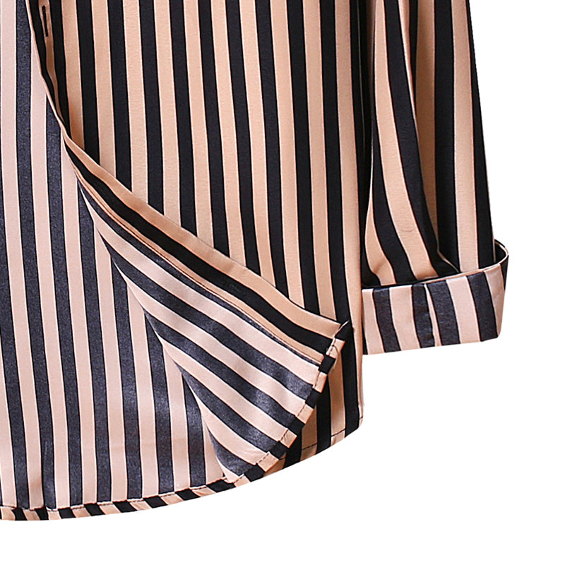 Men's Striped Long Sleeve Youth Fashion Business Casual Lining Large Size Retro Sports Men Shirt