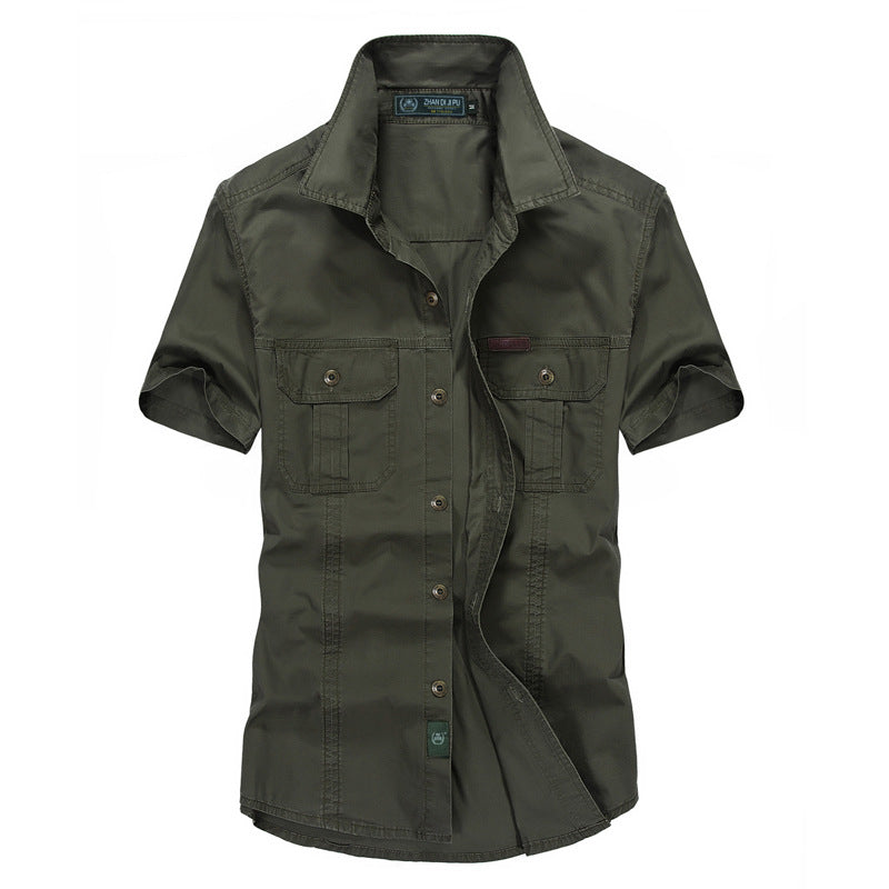 Military Pure Color Pocket Men Short Sleeve Slim Fit Shirt Pilot Cotton Shirts Air Force Shirt Summer Workwear Men's Short-Sleeved Shirt Outdoor Large Size Casual Pure Cotton Shirt Men