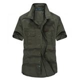 Military Pure Color Pocket Men Short Sleeve Slim Fit Shirt Pilot Cotton Shirts Air Force Shirt Summer Workwear Men's Short-Sleeved Shirt Outdoor Large Size Casual Pure Cotton Shirt Men