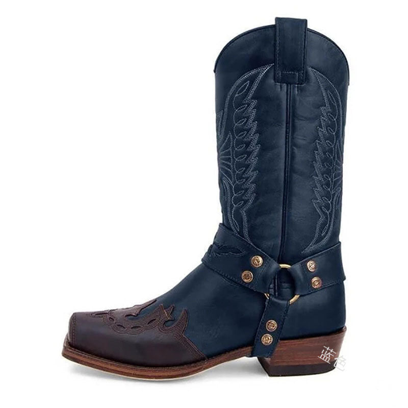 Coachella Ankle Boots Autumn and Winter Embroidery Leather Boots Belt Buckle Side Zipper Thermal Leather Boots Large Size Shoes