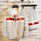 Men Tops Summer Men's College Style Printed Jacket Coat Short Pants Two-Pieces