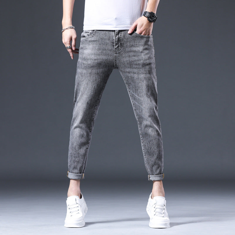 Cropped Pants Men Spring Slim Stretch Gray Jeans Men's Men Jeans