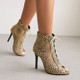 Coachella Festival Boots Spring Fish Mouth Lace-up Side Zip Stiletto Heel Plus Size Sandal Boots