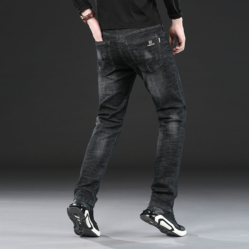 Man Spring Summer Jeans Spring Slim-Fitting Elastic Straight Jeans for Men