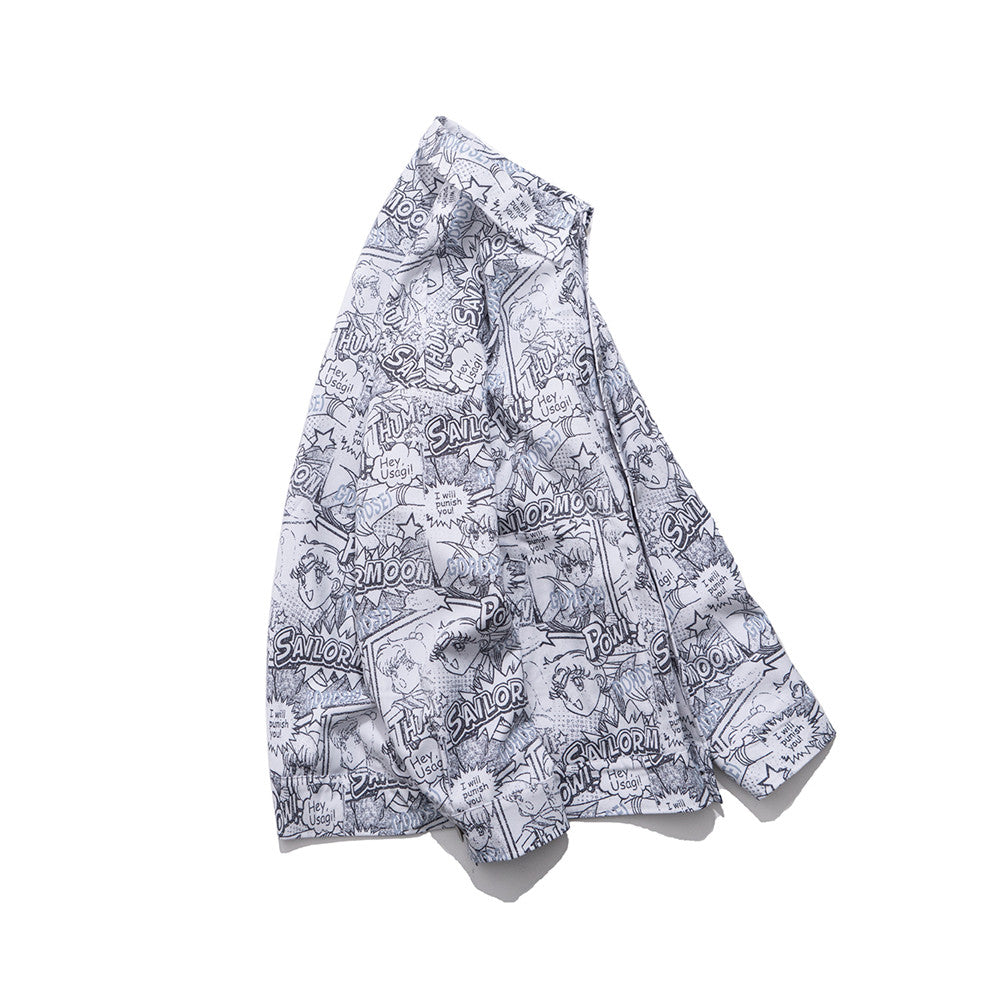 Men Summer Pullover Sweater Cartoon Sailor Moon Full Printed Jacket Men Harajuku Style Street Trendy Coat