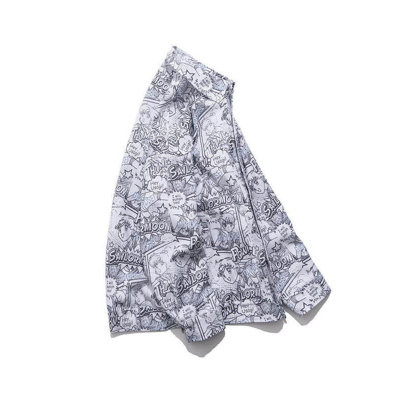 Men Summer Pullover Sweater Cartoon Sailor Moon Full Printed Jacket Men Harajuku Style Street Trendy Coat