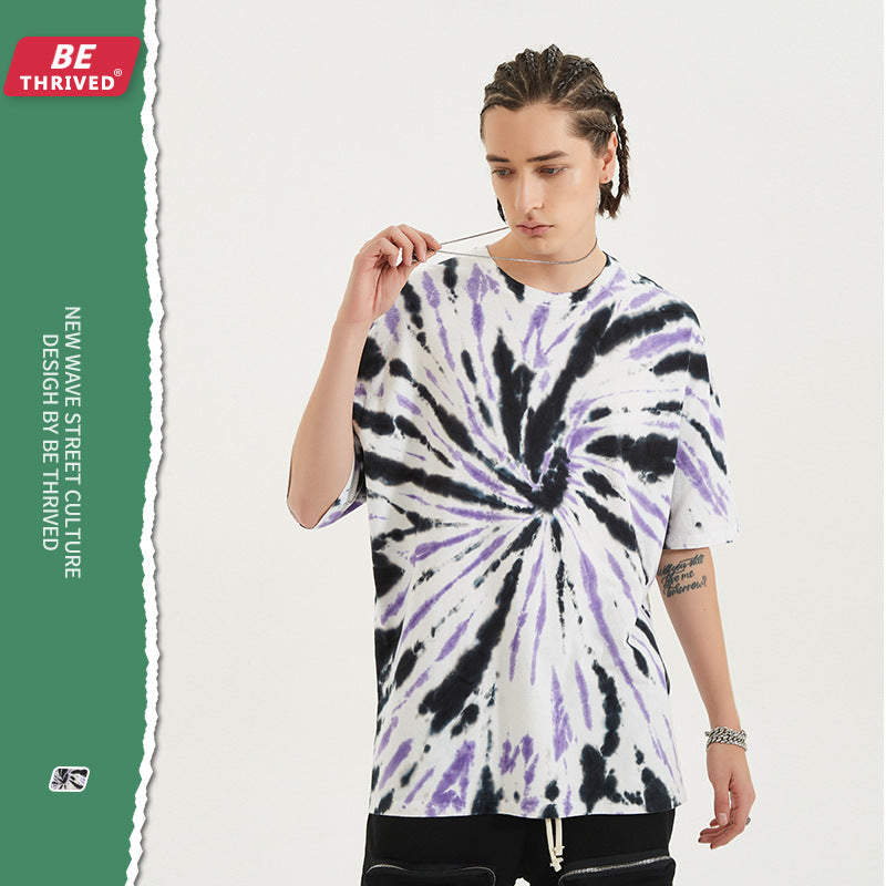 Men's Summer Stitching Loose Short Sleeve Large Size Loose Retro Sports Top Coat T-shirt Men Top