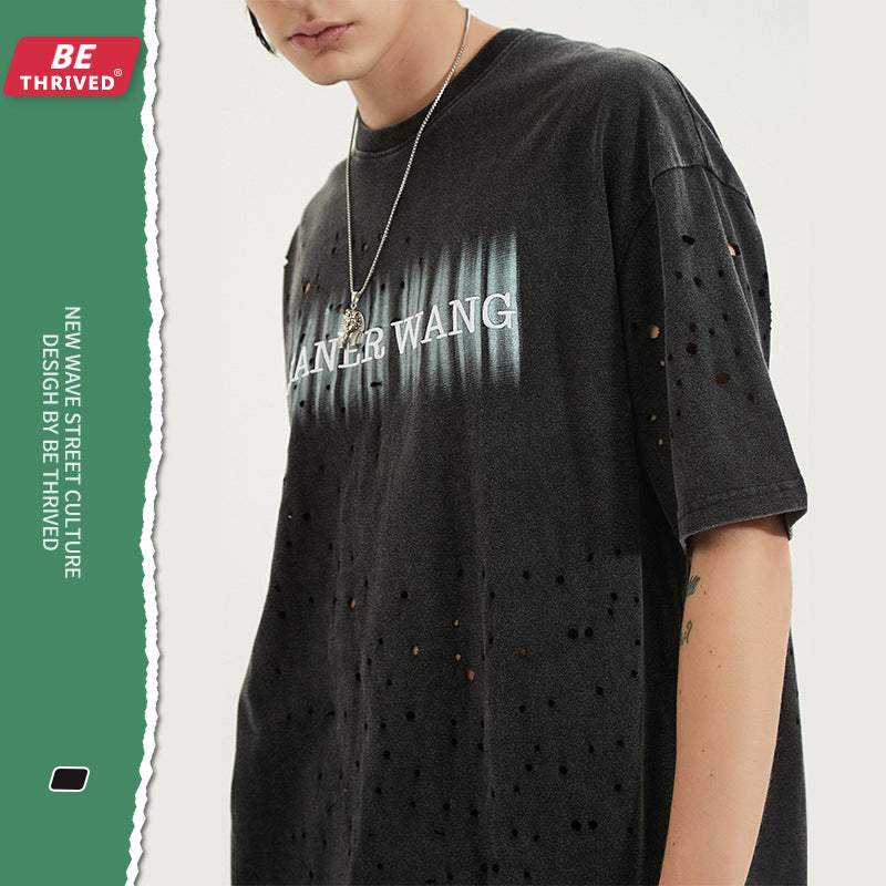 Men's Summer Short Sleeve plus Size Loose Top Retro Sports T-shirt Men Top