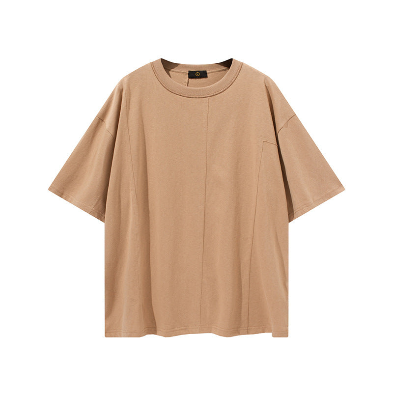 Men's Summer Large Size Loose Retro Sports Top Short Sleeve Solid Color T-shirt Men's Men Top