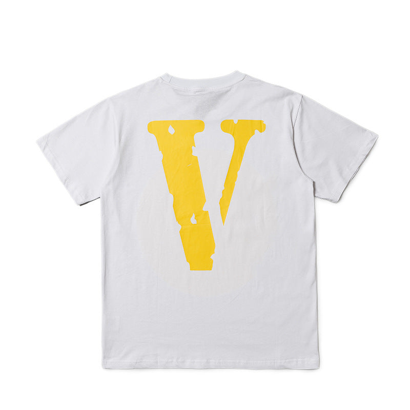 Vlone Men's Clothing Print Loose Male and Female Couple Short Sleeve Tshirt