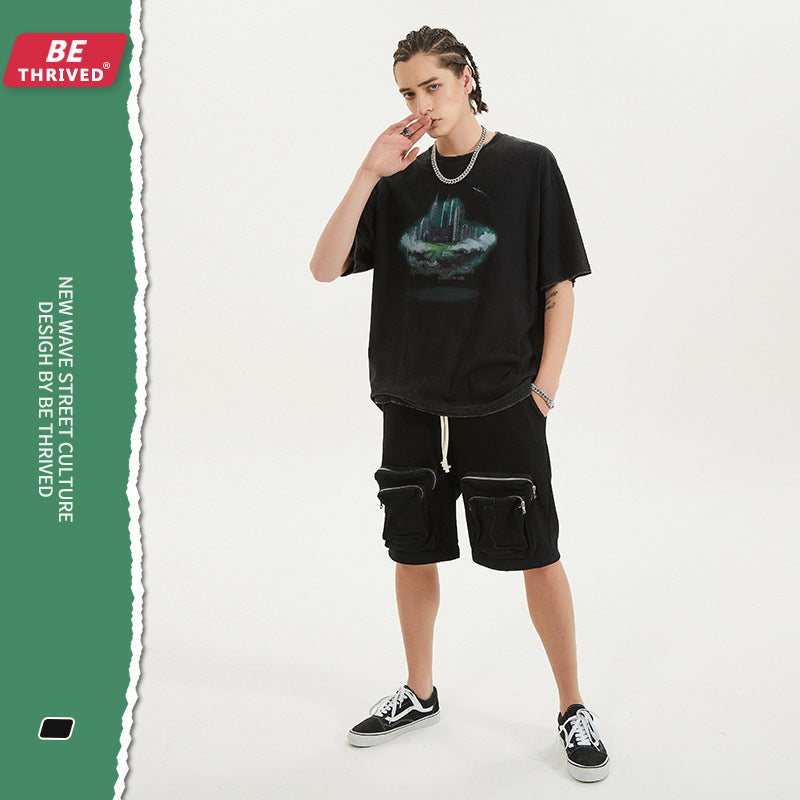 Men's Spring/Summer plus Size Camouflage Retro Sports Casual Short-Sleeved Top Vest T-shirt Men's Men Top