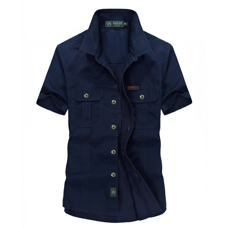 Military Pure Color Pocket Men Short Sleeve Slim Fit Shirt Pilot Cotton Shirts Air Force Shirt Summer Workwear Men's Short-Sleeved Shirt Outdoor Large Size Casual Pure Cotton Shirt Men