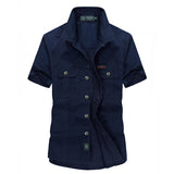 Military Pure Color Pocket Men Short Sleeve Slim Fit Shirt Pilot Cotton Shirts Air Force Shirt Summer Workwear Men's Short-Sleeved Shirt Outdoor Large Size Casual Pure Cotton Shirt Men