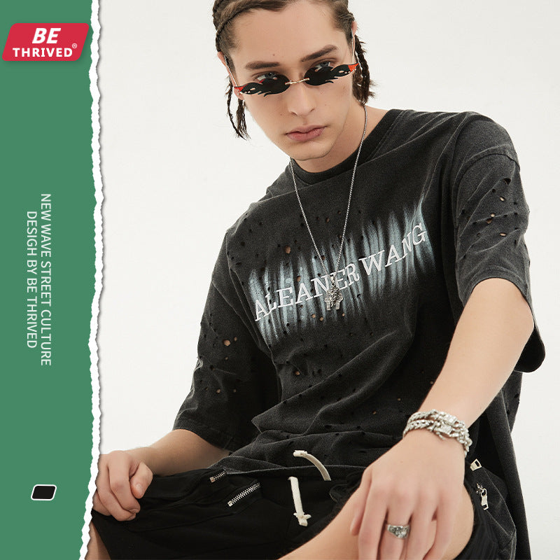 Men's Summer Short Sleeve plus Size Loose Top Retro Sports T-shirt Men Top