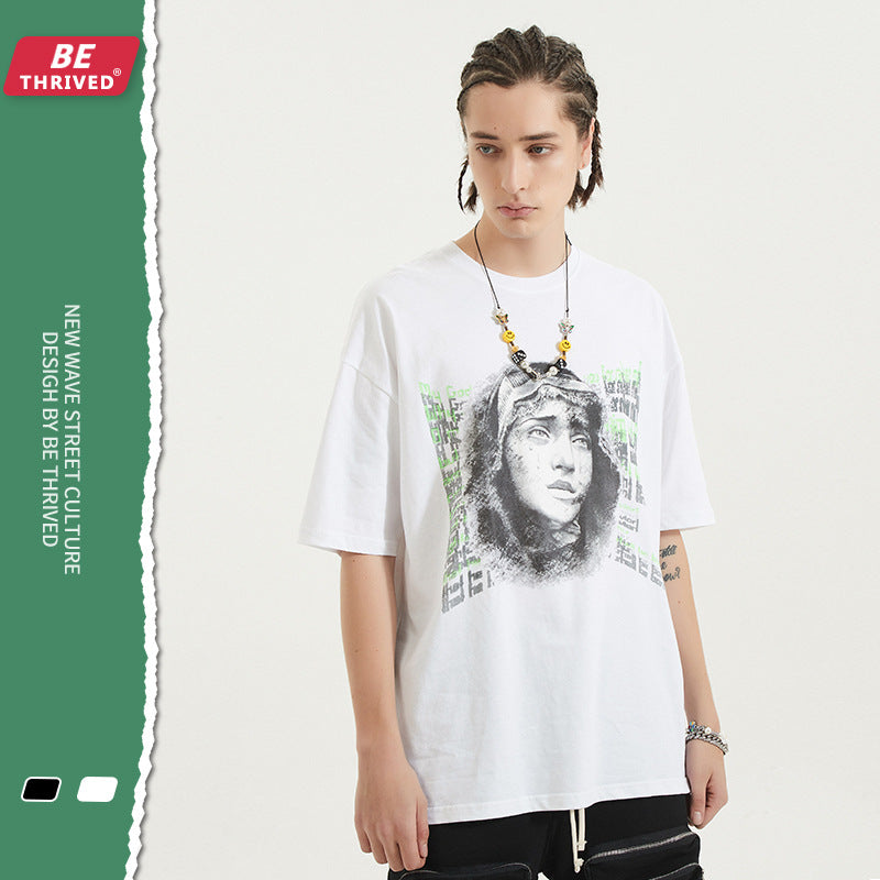 Men's Summer Short Sleeve Large Size Loose Retro Sports Top Coat T-shirt Men Top