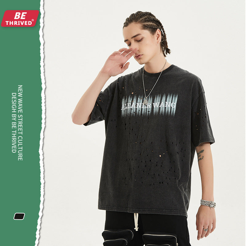 Men's Summer Short Sleeve plus Size Loose Top Retro Sports T-shirt Men Top