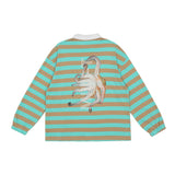 Men Summer Pullover Sweater Printed Striped Long-Sleeved Polo Shirt Men's Lapel T-shirt Street Fashion Pullover