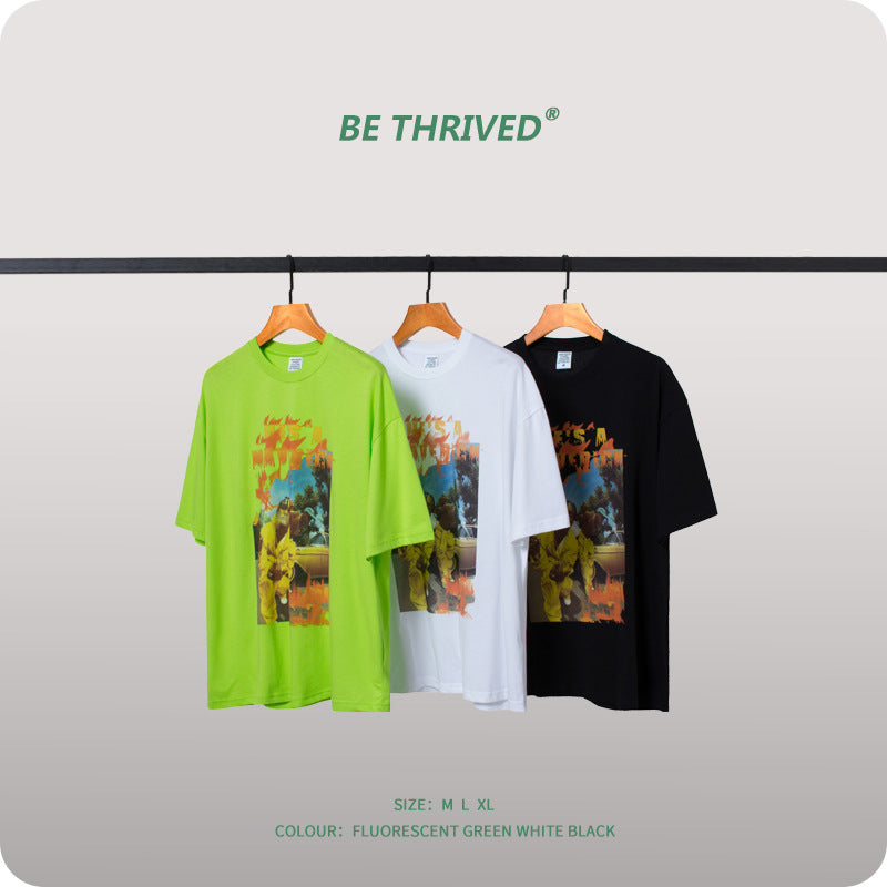 Men's Spring and Summer Short Sleeves plus Size Vest Loose Retro Sports T-shirt Men Top