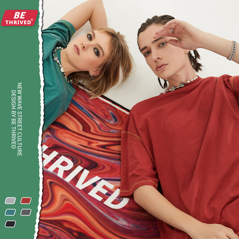 Men's Summer New Patchwork Loose Short-Sleeved Top Sports Casual Retro T-shirt Men's Men's Top