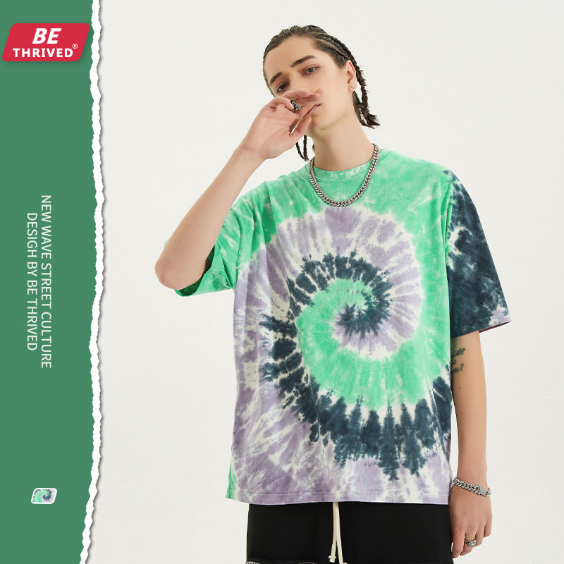 Men's Spring and Summer plus Size Loose Leisure Sports Retro Top T-shirt with Short Sleeves Male Infmen Top