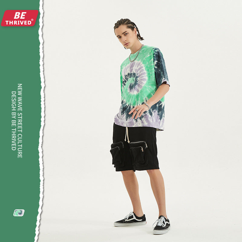 Men's Spring and Summer plus Size Loose Leisure Sports Retro Top T-shirt with Short Sleeves Male Infmen Top