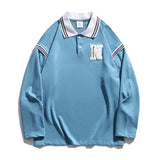 Men's T Shirt Summer Casual Tops Letter Embroidered Long Sleeve T-shirt Men's Color Stitching Turnover Neck Pullover Boyfriend Harajuku Style Trendy