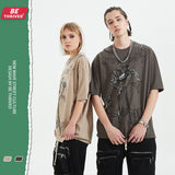 Men's Spring and Summer plus Size Loose Top Short-Sleeved Retro Sports T-shirt Men Top