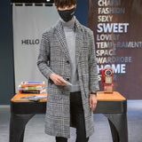 Plaid Peacoat Mens Men's Duster Casual Coat Autumn and Winter Plaid Coat Casual Fashion Mid-Length Men's Top