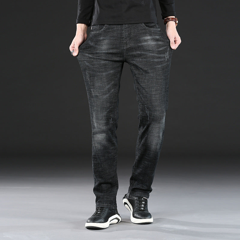 Man Spring Summer Jeans Spring Slim-Fitting Elastic Straight Jeans for Men